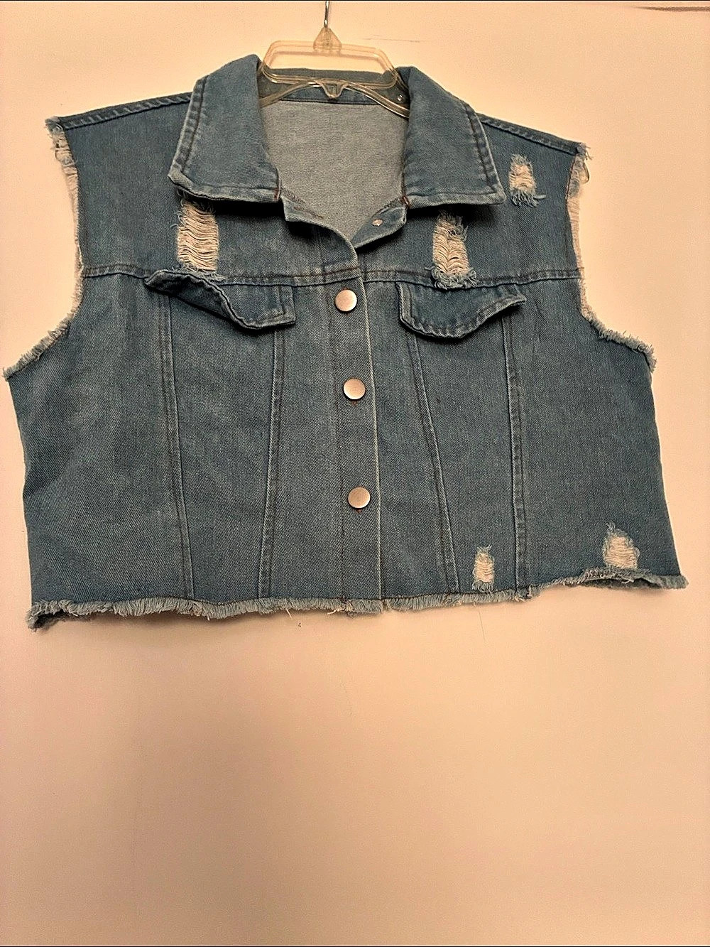 SHEIN Girls 16Y Distressed Denim Vest in Blue